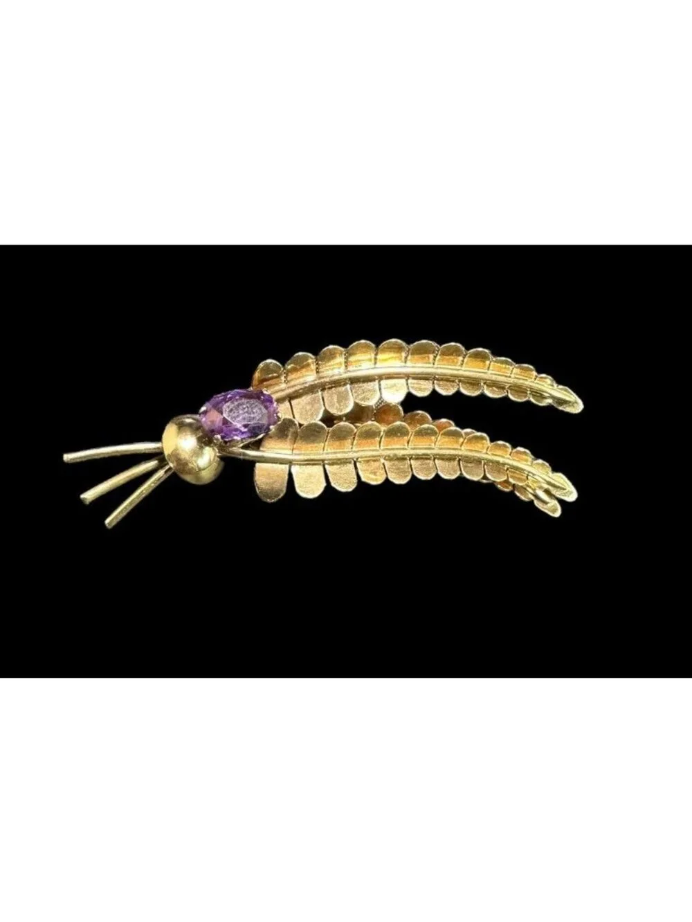 Antique 14k Yellow Gold Two Leaf Brooch Pronged Kunzite Gemstone 5.3 Grams